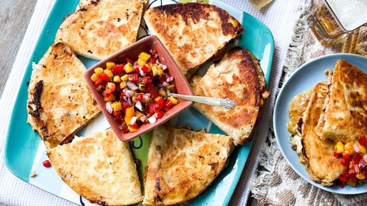 Sweet and Spicy Peach Chicken Quesadillas